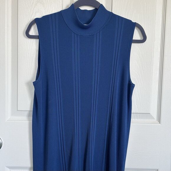 Dressbarn Women's 18/20 Blue Sleeveless Mock Turtleneck, Vertical Ribbing, NEW! - Picture 2 of 11